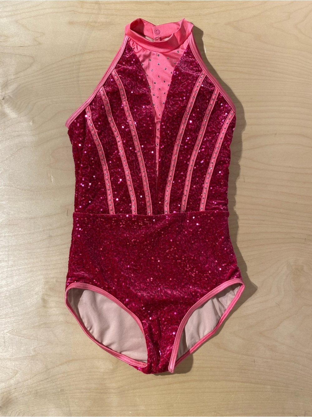 Weissman’s Sparkling Hot Pink Sequin Halter Dance  Leotard Size SA (RI)